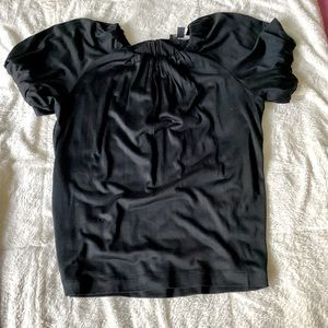 Solid Black Short Sleeve Silk Shirt by Banana Republic | Size Medium